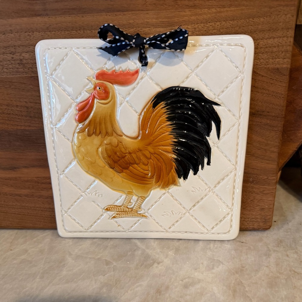 Otagiri 1982 Ceramic Rooster  Plaque Trivet